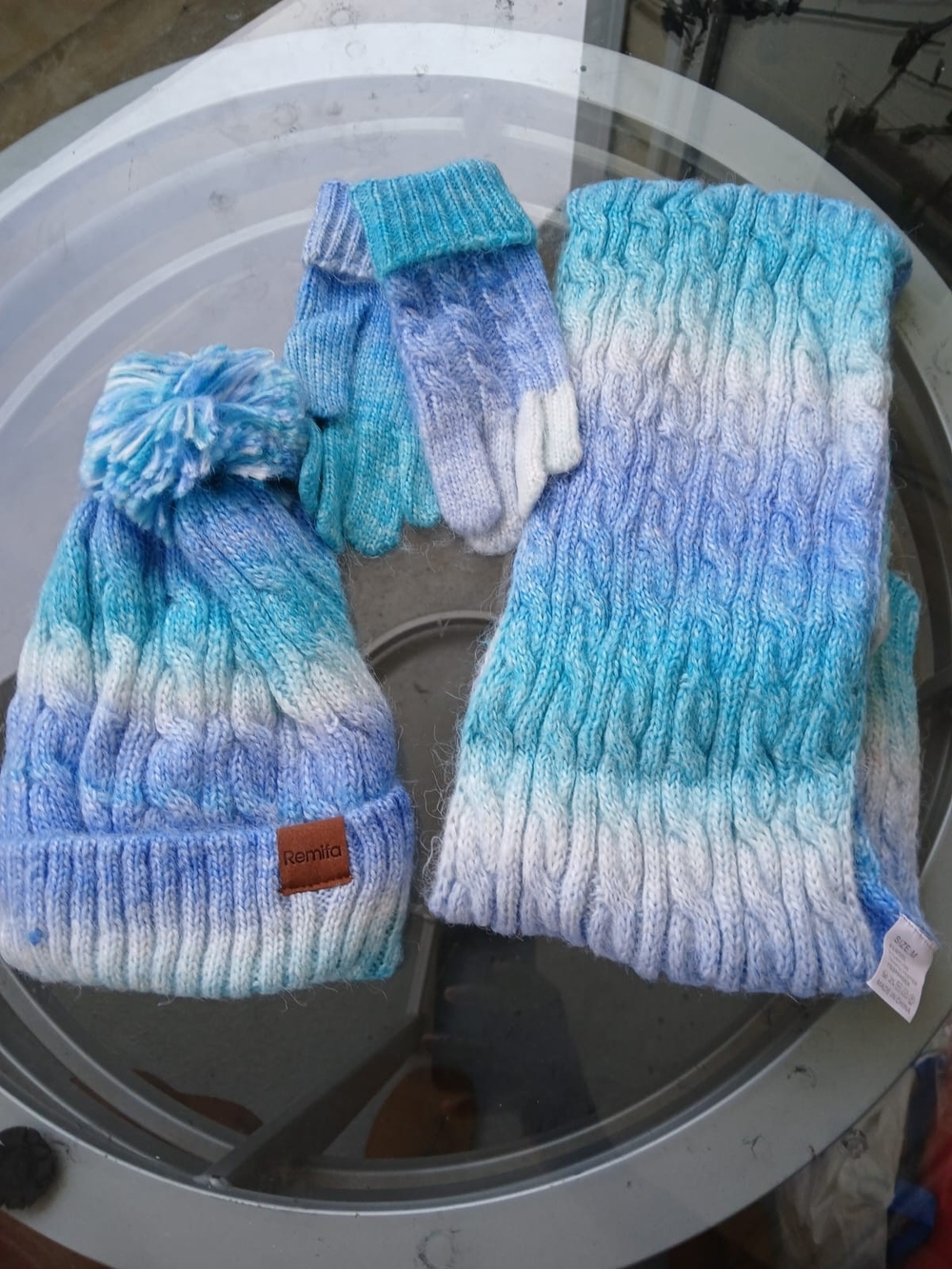 & Other Stories Ombre Blue Knit Hat, Scarf & Gloves Set